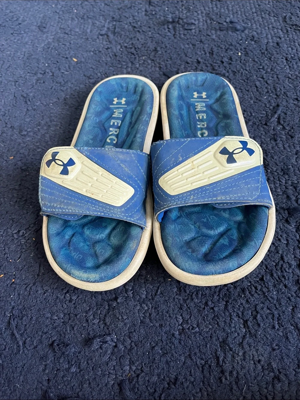 Under Armour Kids Blue and White Adjustable Slide Sandals